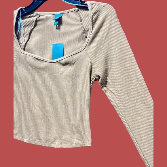 Wild Fable - Women's Long Sleeve Sweetheart Neck Shirt - Brown - Extra Small - Picture 13 of 13